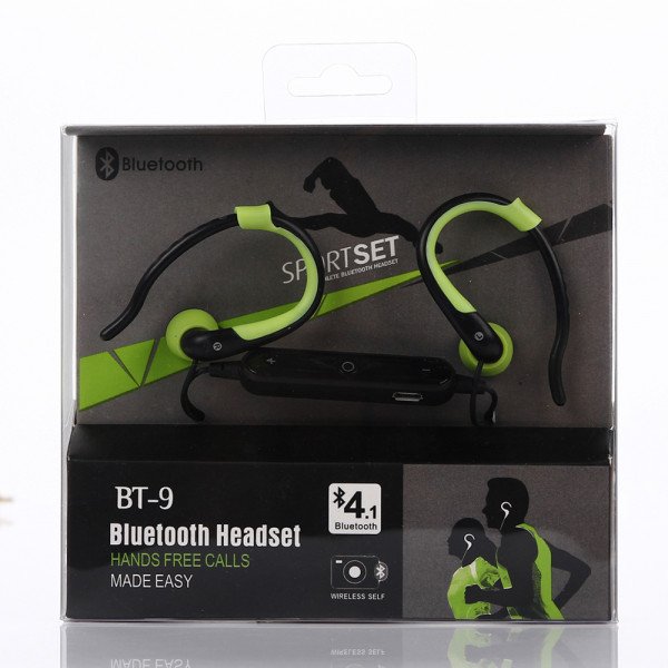 Wholesale Ear Hook Wireless Bluetooth Stereo Sports Headset BT9 (Black Green)